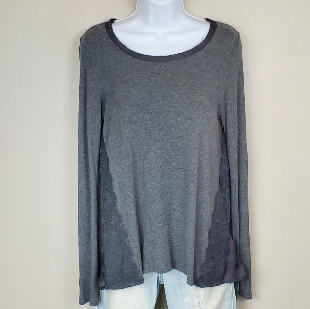 Bordeaux Women's Dark Gray Silk Back Long Sleeve Top